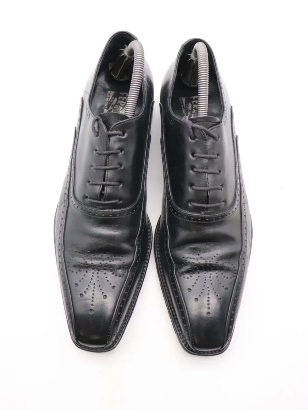 Salvatore Ferragamo Men's Size 9 B Black Leather Wingtip Oxfords Dress Shoes